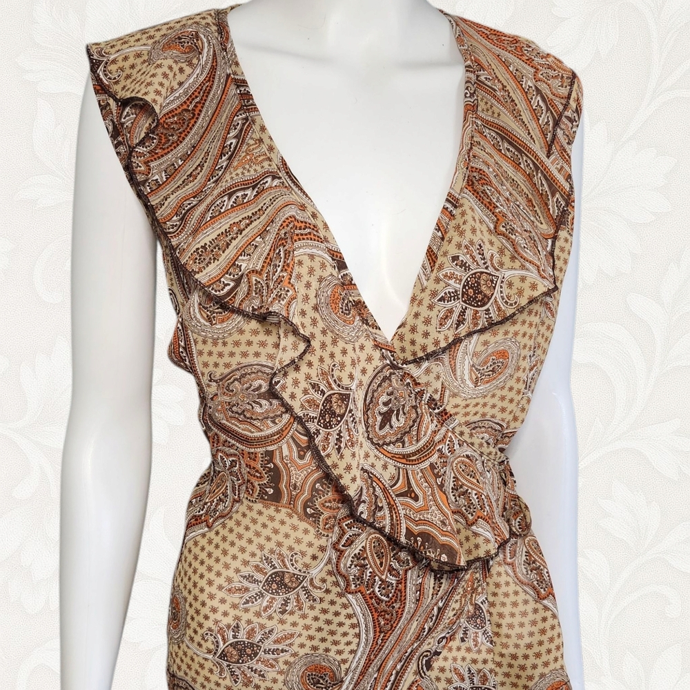 Baranda Paisley Ruffle Wrap Blouse – Size MP – Boho Cottagecore Top